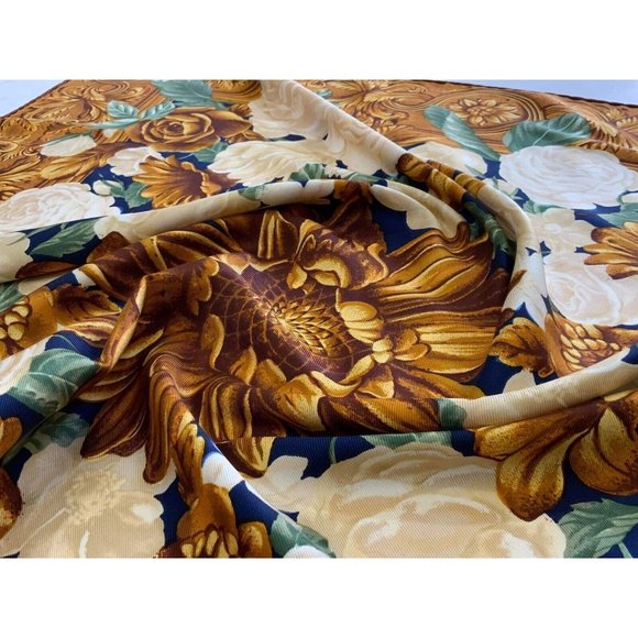 CHRISTIAN DIOR Brown With Flower Print Silk Scarf Italy SQR 34’’ EX.COND - Picture 6 of 8